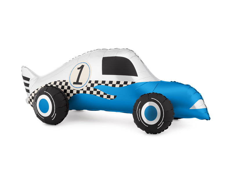 Ballon aluminium voiture de course, 90x34 cm, bleu