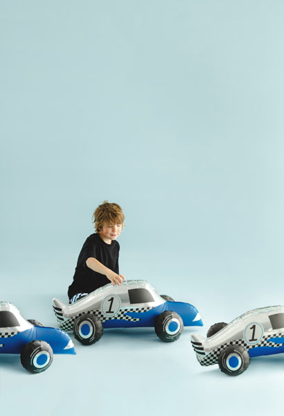 Ballon aluminium voiture de course, 90x34 cm, bleu