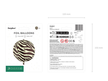 Ballon rond imprimé zèbre 75 cm – Safari