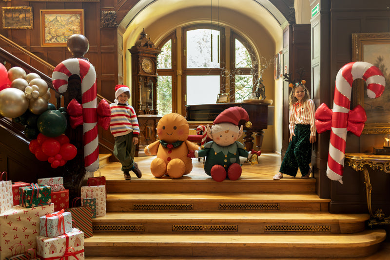 Ballon aluminium sucre d’orge avec nœud – Beige et rouge – 70 × 131,5 cm