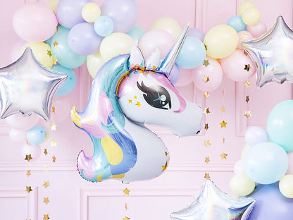 Ballon en aluminium Licorne, 73x90cm, mélange