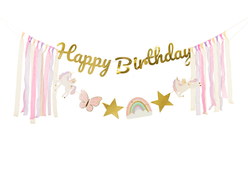 Guirlande Happy Birthday Unicorns, 230x17.5 cm, assortiment