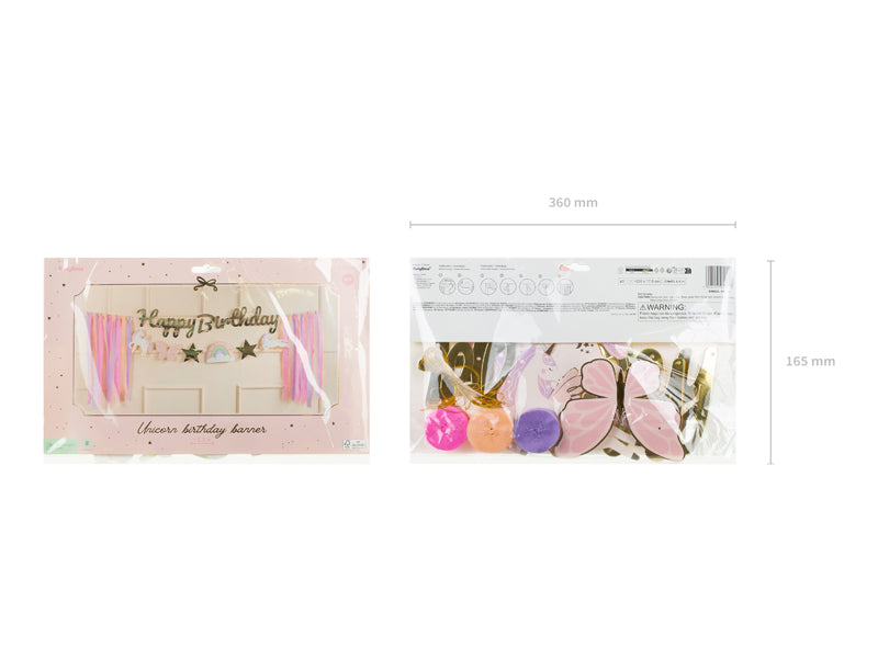 Guirlande Happy Birthday Unicorns, 230x17.5 cm, assortiment