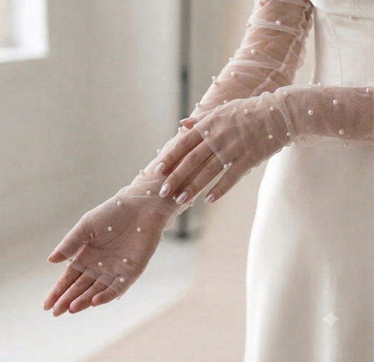 Gants perles en tulles