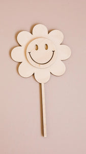 Cake topper - Fleurs Smiley - Bois ou acrylique