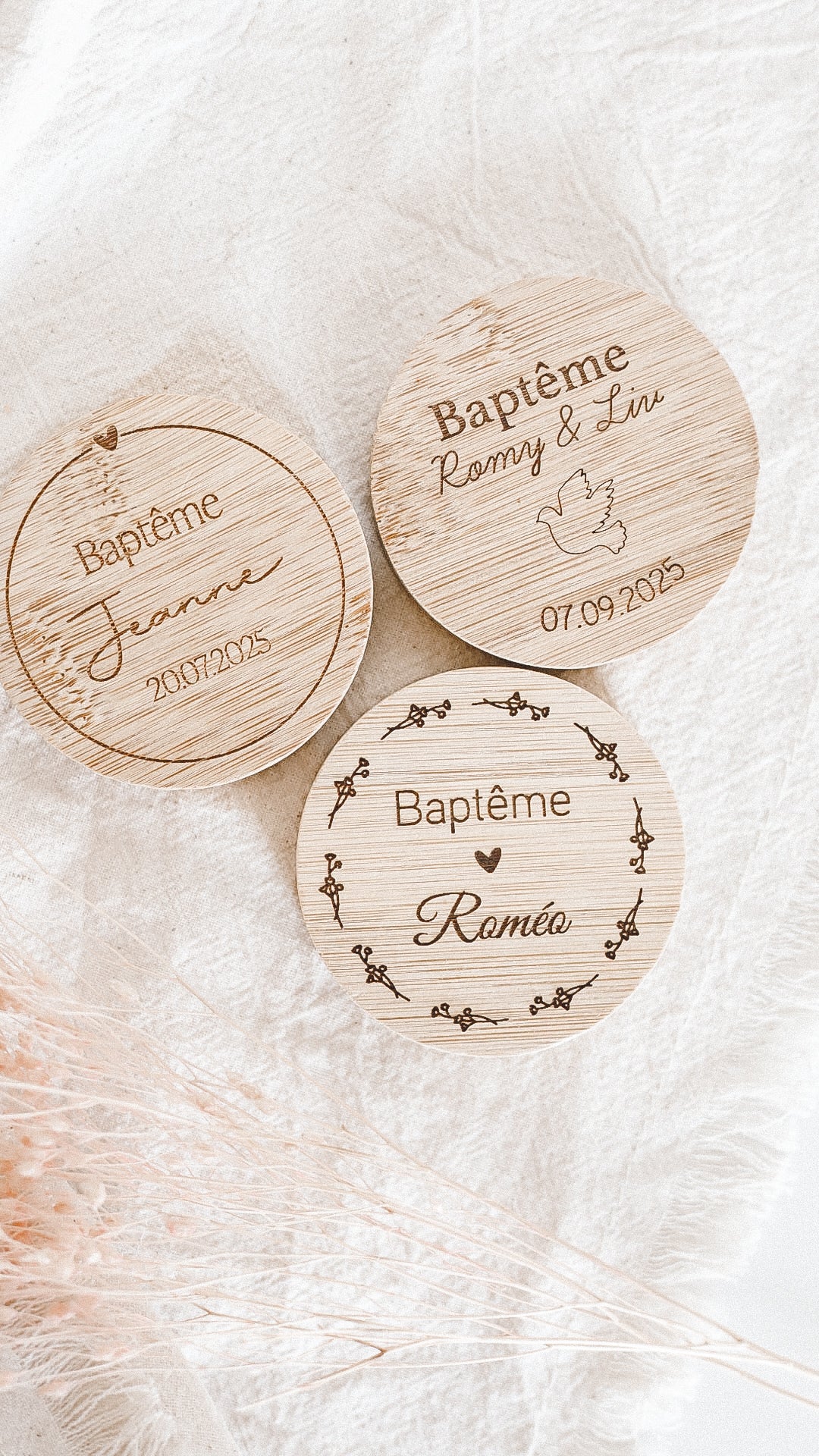 Décapsuleur bois plat magnétique - Baptême