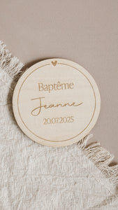 Magnet Baptême en bois - Forme ronde