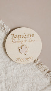 Magnet Baptême en bois - Forme ronde