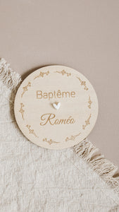 Magnet Baptême en bois - Forme ronde