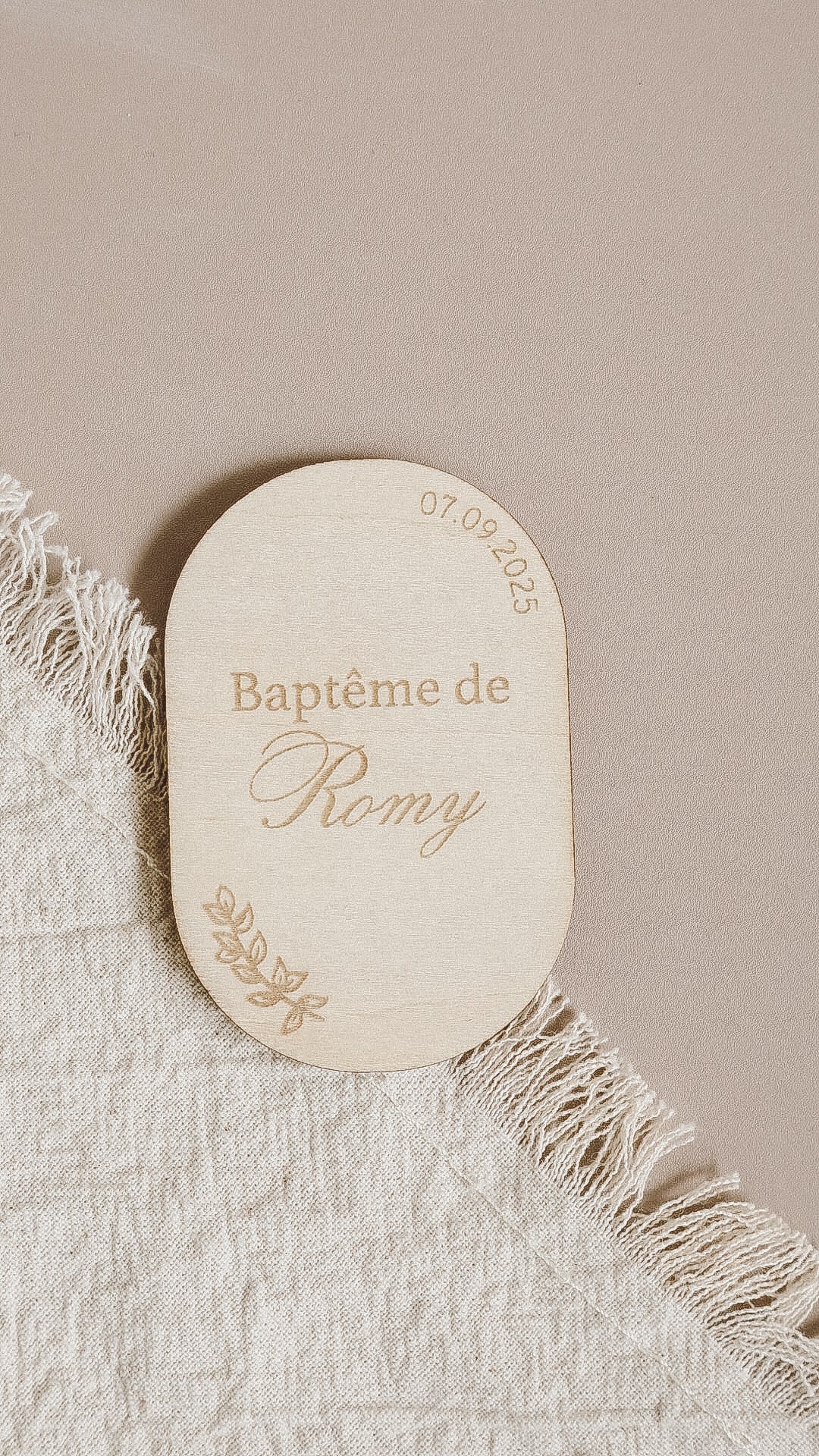 Magnet Baptême en bois - Forme ovale