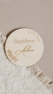 Magnet Baptême en bois - Forme ronde