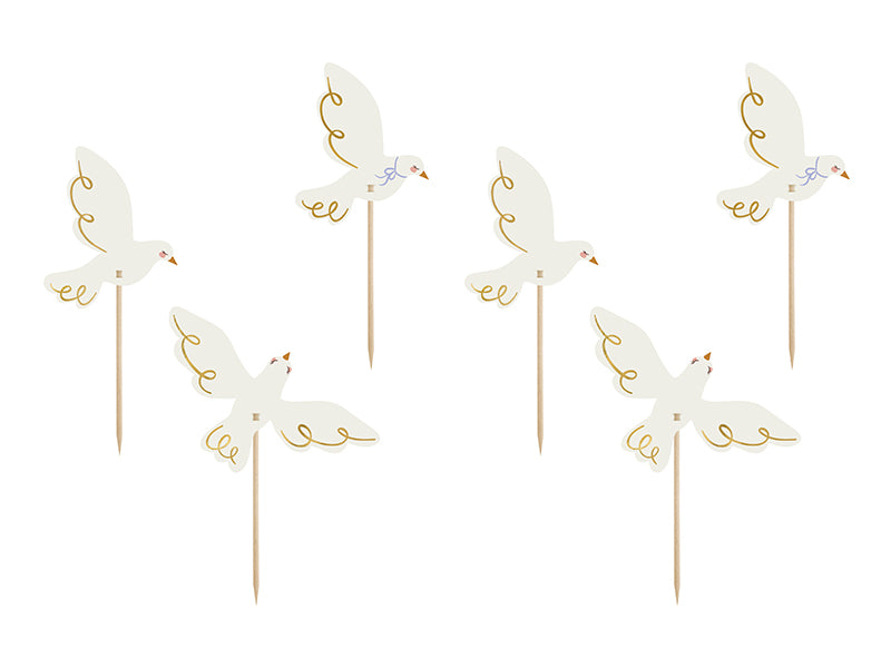 Décorations pour cupcakes colombes – Lot de 6