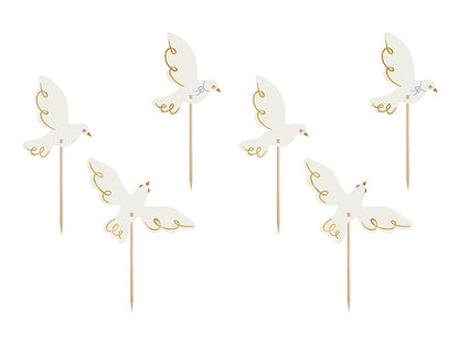 Décorations pour cupcakes colombes – Lot de 6