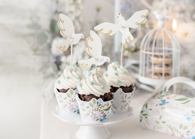Décorations pour cupcakes colombes – Lot de 6