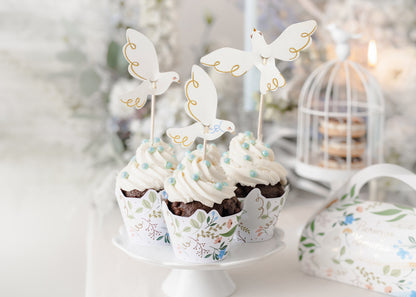 Décorations pour cupcakes colombes – Lot de 6