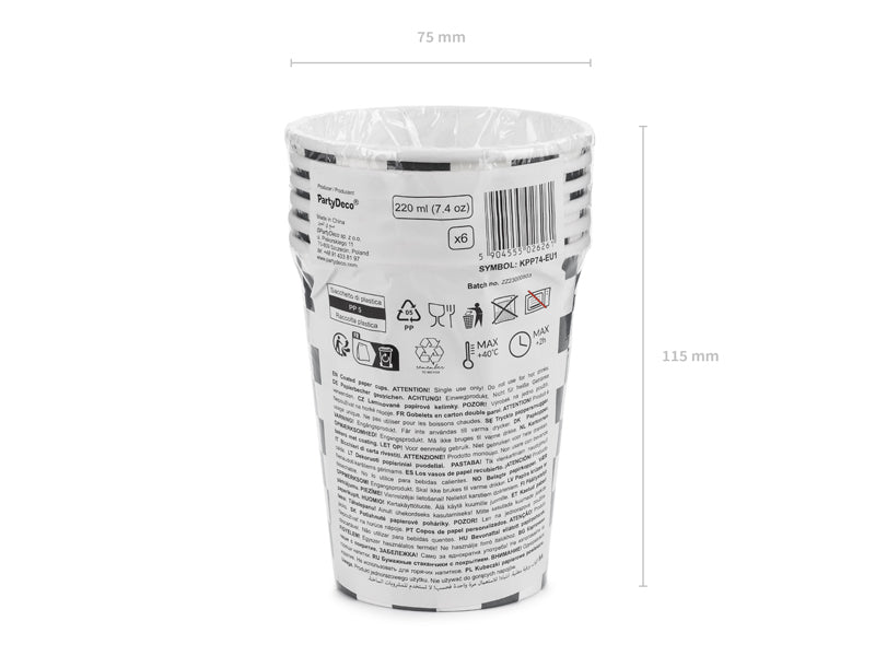 Gobelets Drapeau à damier, 220 ml, mélange de couleurs (1 pqt. / 6 pc.)