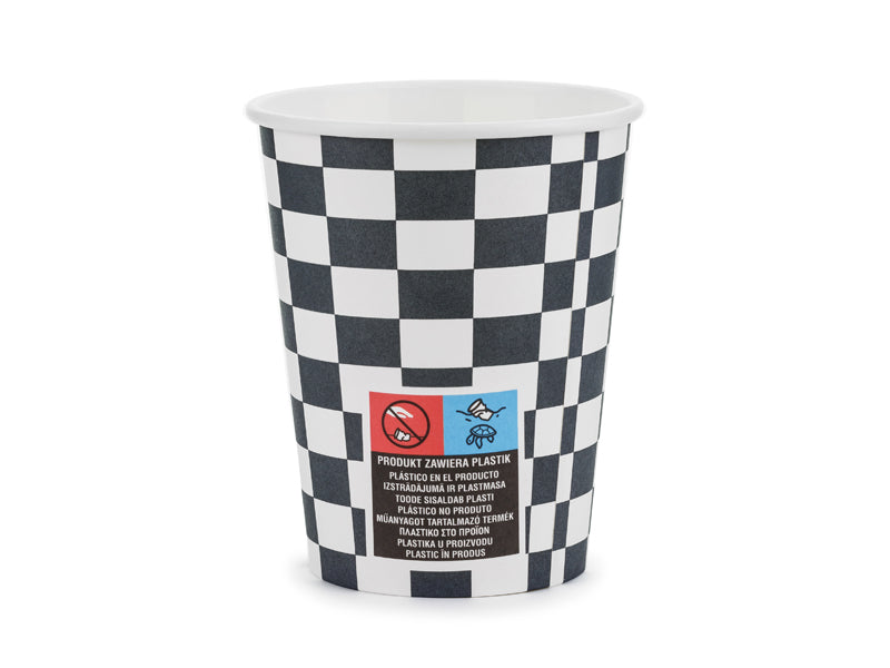 Gobelets Drapeau à damier, 220 ml, mélange de couleurs (1 pqt. / 6 pc.)
