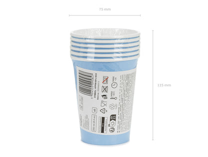 Gobelets en papier, bleu clair, 250ml – lot de 6 pièces