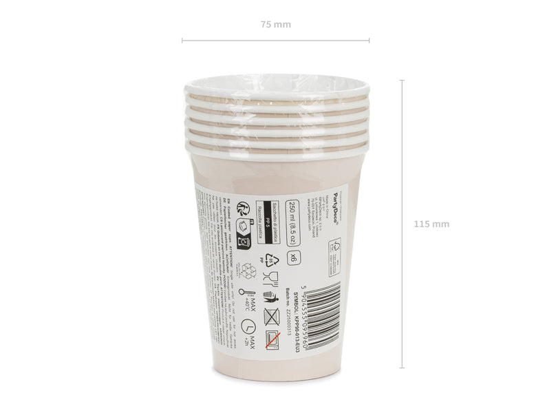 Gobelets en papier, beige, 250ml – lot de 6 pièces