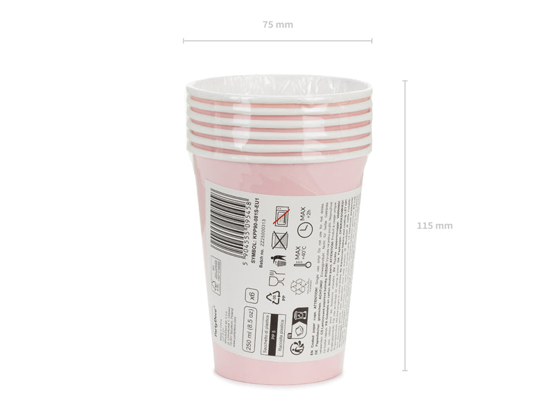 Gobelets en papier, rose clair, 250ml – lot de 6 pièces