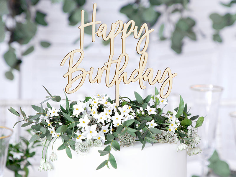 Cake topper en bois Happy Birthday – Anniversaire
