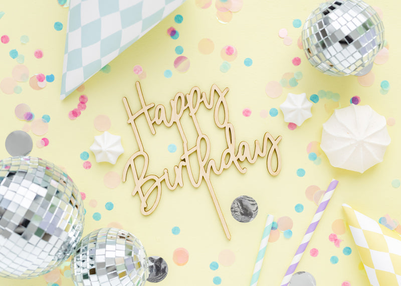 Cake topper en bois Happy Birthday – Anniversaire
