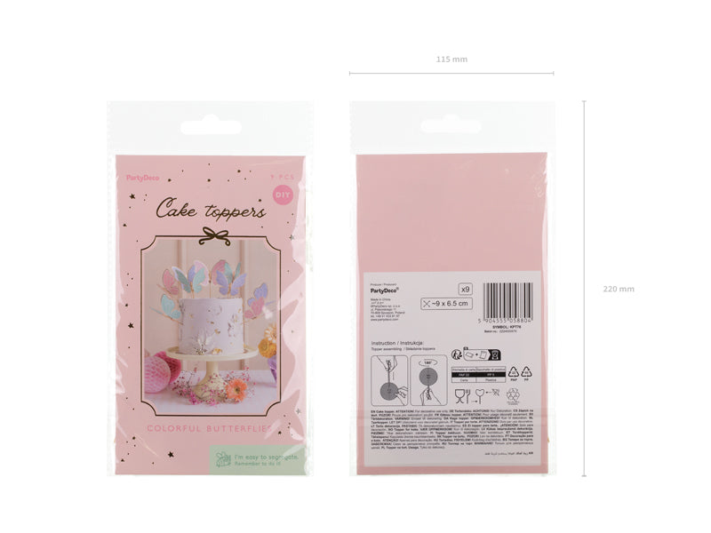 Topper papillons, assortiment, 9 x 6,5 cm – lot de 9 pièces