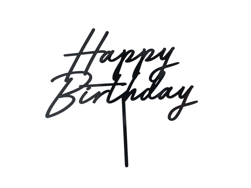 Topper acrylique pour gâteau Happy Birthday, noir, 16,5 cm