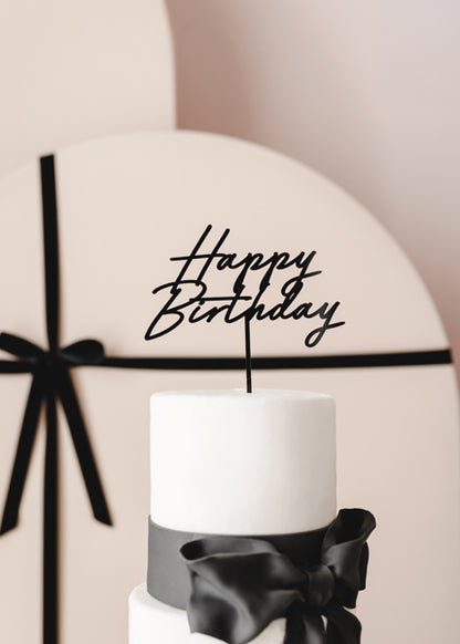 Topper acrylique pour gâteau Happy Birthday, noir, 16,5 cm