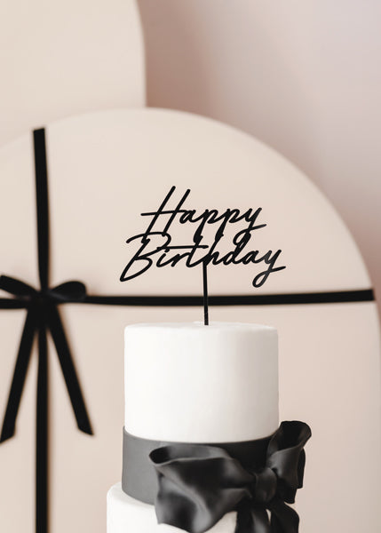 Topper acrylique pour gâteau Happy Birthday, noir, 16,5 cm
