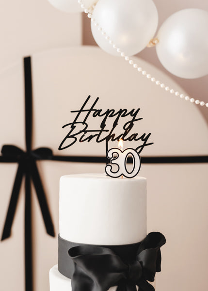 Topper acrylique pour gâteau Happy Birthday, noir, 16,5 cm