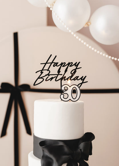 Topper acrylique pour gâteau Happy Birthday, noir, 16,5 cm