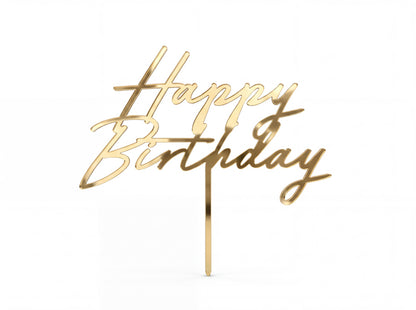 Cake topper Happy Birthday doré pailleté – Acrylique