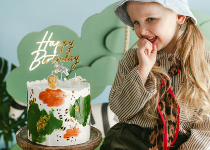 Cake topper Happy Birthday doré pailleté – Acrylique