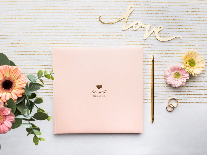 Livre d'or Pour de doux souvenirs, 20,5x20,5cm, rose poudré, 22 cartes