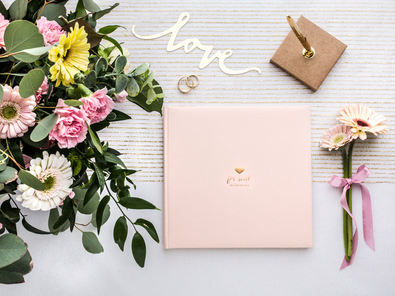Livre d'or Pour de doux souvenirs, 20,5x20,5cm, rose poudré, 22 cartes
