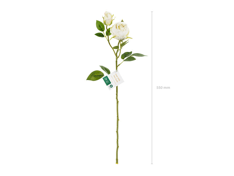 Fleur artificielle - Rose avec deux boutons, 55 cm, crème claire
