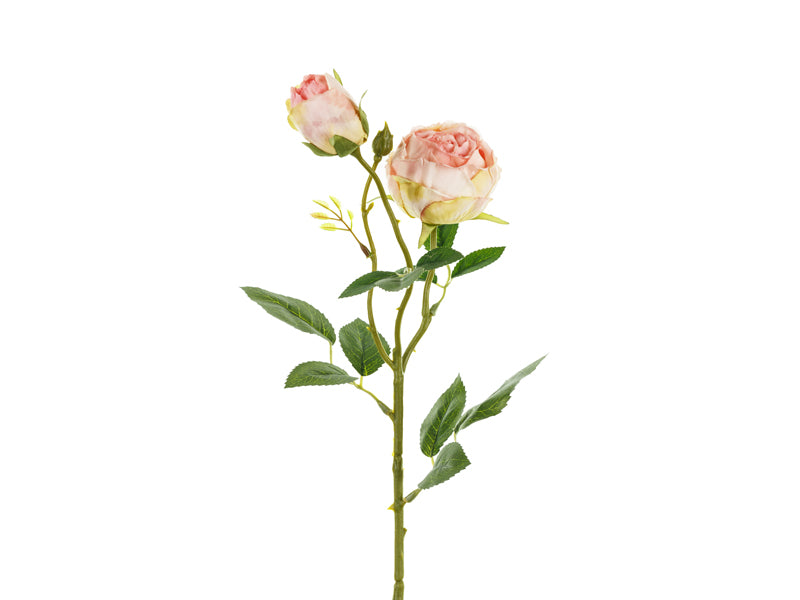 Fleur artificielle - Rose avec deux boutons, 55 cm, rose poudré clair