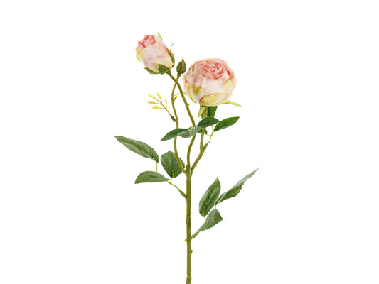 Fleur artificielle - Rose avec deux boutons, 55 cm, rose poudré clair