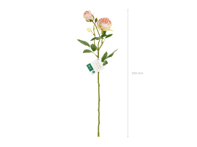 Fleur artificielle - Rose avec deux boutons, 55 cm, rose poudré clair