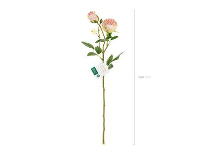 Fleur artificielle - Rose avec deux boutons, 55 cm, rose poudré clair