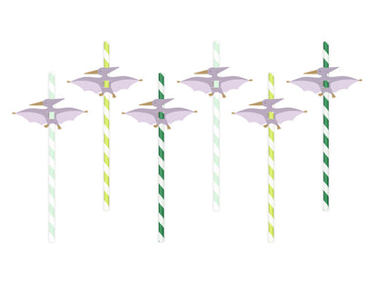 Pailles ptérodactyle, 19.5 cm, multicolore – lot de 6