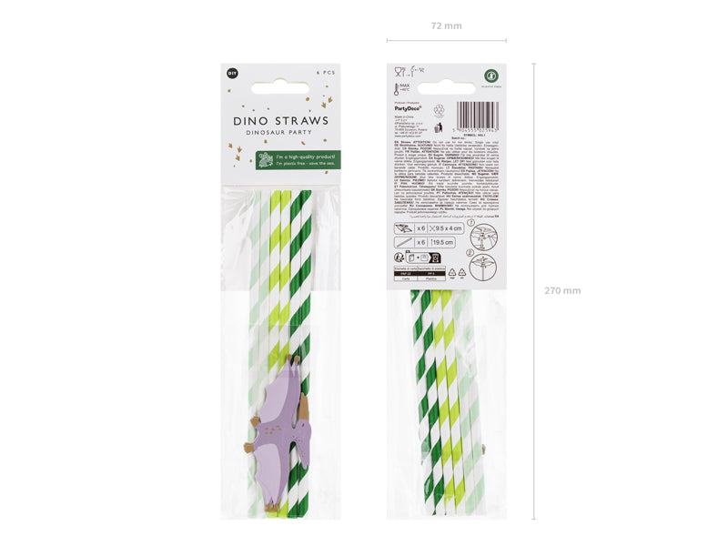 Pailles ptérodactyle, 19.5 cm, multicolore – lot de 6