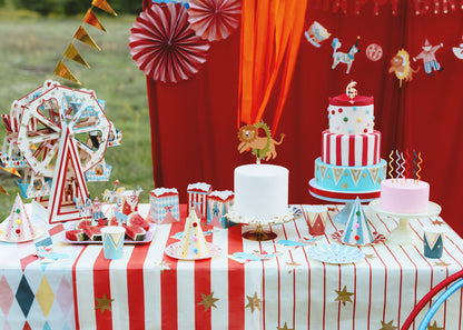 Nappe rayures rouges et étoiles dorées – Cirque