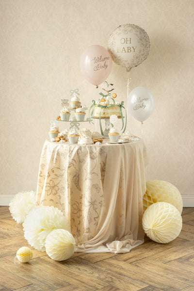 Nappe Fleurs Beige, 180x120 cm