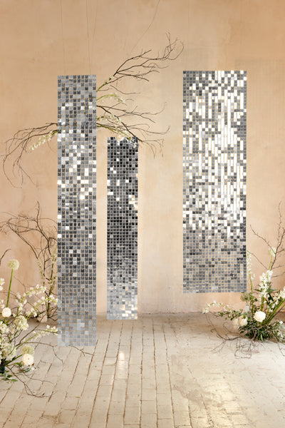 Panneau de fond à paillettes, forme carrée, argent, 30x30 cm