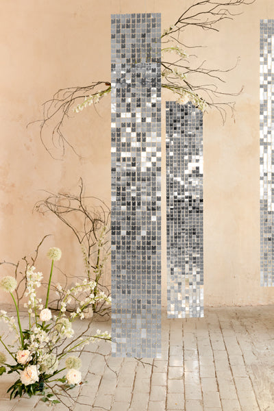 Panneau de fond à paillettes, forme carrée, argent, 30x30 cm