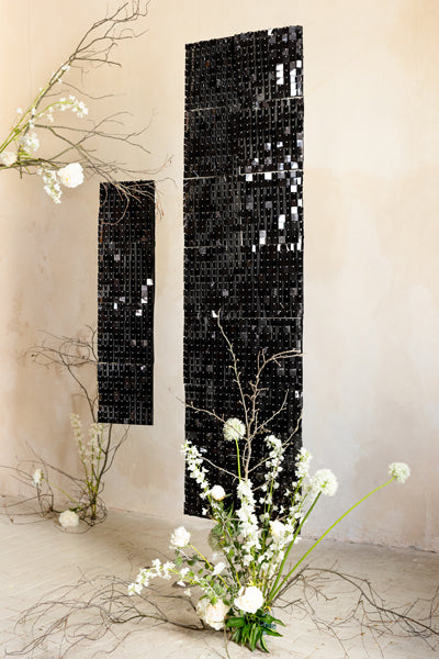 Panneau de fond à paillettes, forme carrée, noir, 30x30 cm