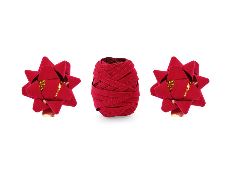 Set de rubans et rosettes en velours, rouge, mix – Lot de 3