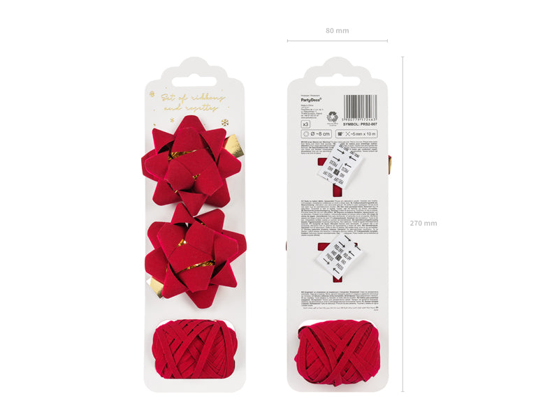 Set de rubans et rosettes en velours, rouge, mix – Lot de 3